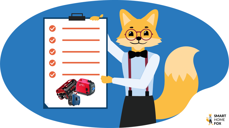 Der Smart-Home-Fox steht vor einer Checkliste bei der Kaufberatung für Notstromaggregate.